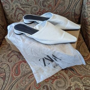 Zara White Leather Slip-on Mules/Shoes